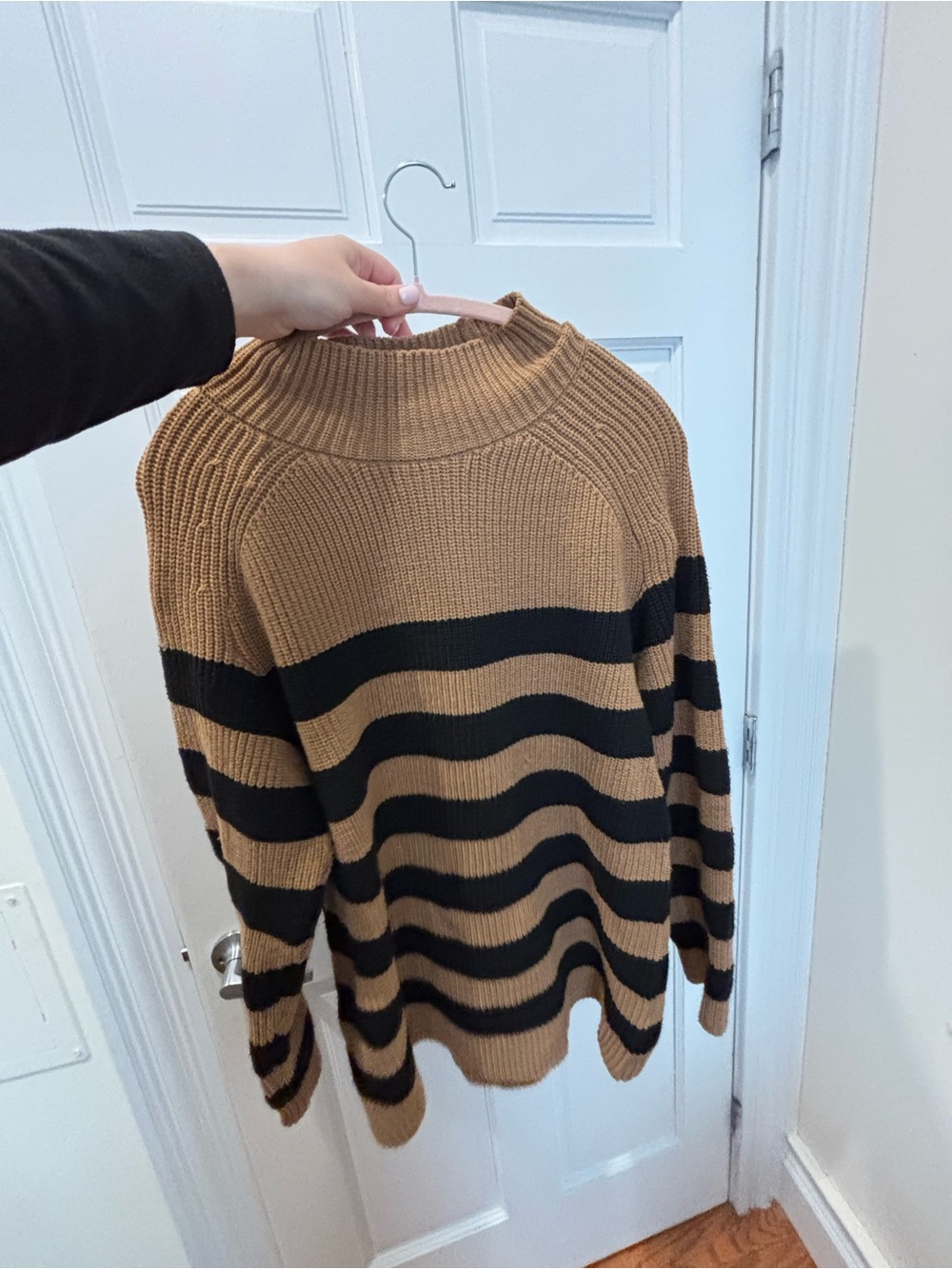 Aqua Camel and Black Striped Turtleneck Sweater